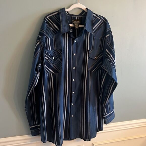 High Noon Rodeo Western Men’s navy blue Pearl snaps 2XL Tall button down shirt - Picture 9 of 14